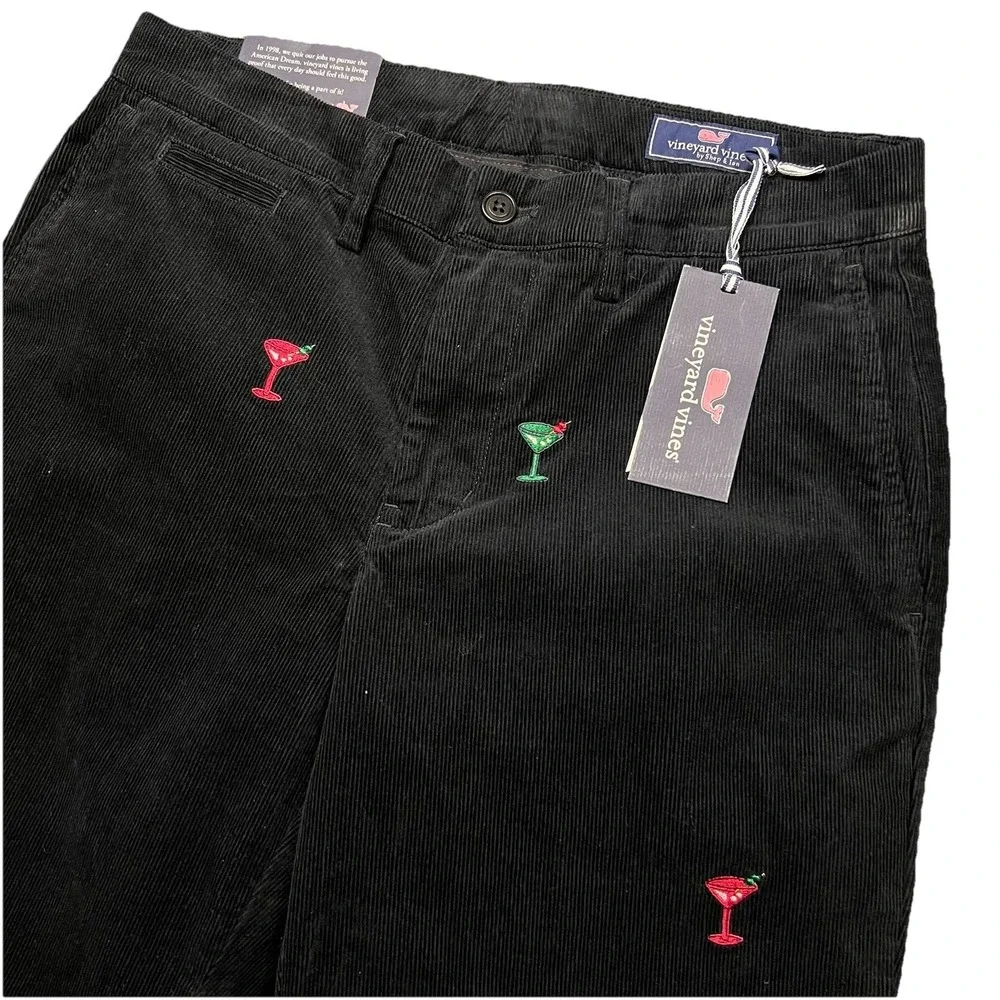Vineyard Vines CORDUROY PANT MARTINIS JET BLACK 30X32 Straight Stretch NWT‎ $128